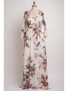 Hello Miz Floral Wrap Maxi Dress Size Large NWT Soft Stretch Long Sleeve